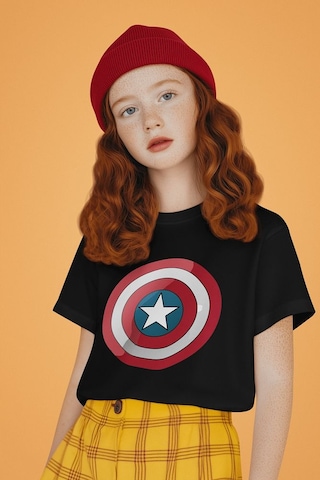 Sevbano Unisex Kaptan Amerika Kalkan Baskılı Film Çocuk Tişört 1-12 Yaş Siyah