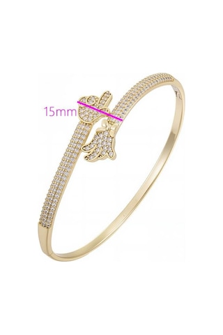 Zirkon Taşlı Kıvrımlı Motif Detaylı 14 Ayar Altın Rengi Kaplama İnce Kelepçe Kadın Bilezik Gold