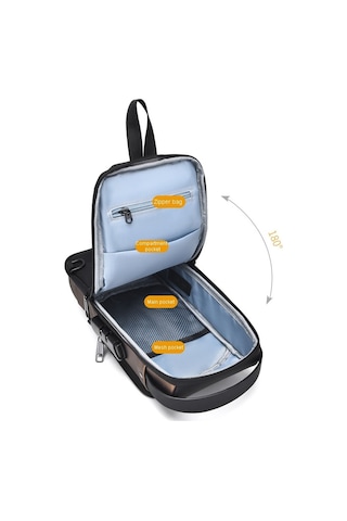 Sones Weıxıer X314 Su Geçirmez Spor Çapraz Askılı Sırt Çantası Usb Şarjlı Büyük Kapasiteli Tek Omuz Çantaları Gri Altın