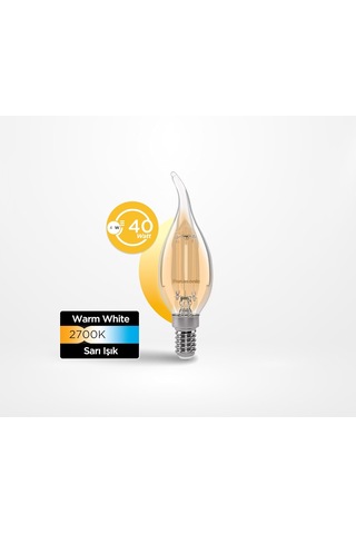 Lexroo Filament Ampul E14 Flame Mum Tipi 4w 470lm 2700k Sarı Işık Standart