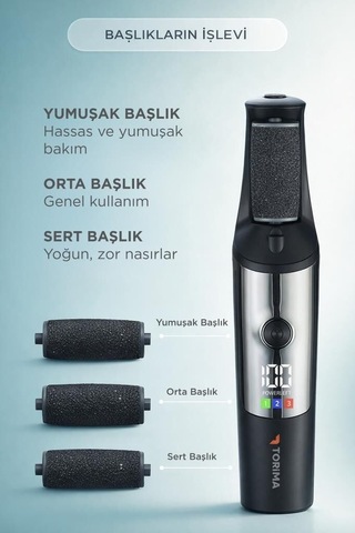 Premium Temizlik Aleti Topuk Ürünü Bakım Cihazı Bcm-1140t Siyah Şarjlı Su Geçirmez Ayak Törpü