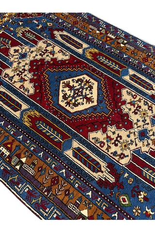 El Dokuması Yahyalı Halısı 110x190 Kırmızı Lacivert Kök Boyası Yün Halı