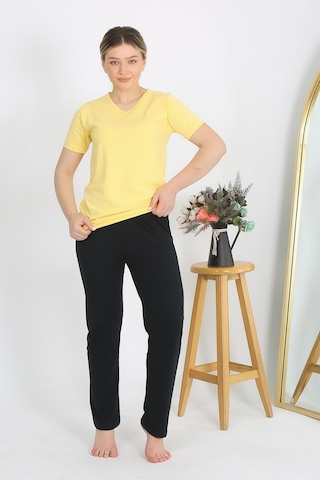 Akbeniz Kadın Kısa Kol Pamuk Penye Pijama Takım Sarı 4215-sarı Sarı