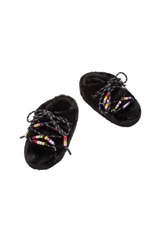 N001 Black Terlik Kadın Diğer 80d1460250-n001 Moon Boot Mule Faux Fur Beads Black Siyah
