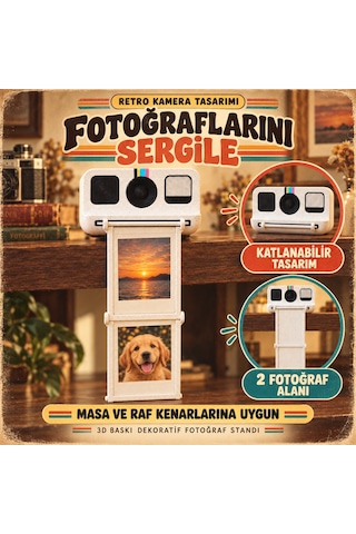 Retro Kamera Tasarımlı Katlanabilir Anı Fotoğrafı Sergileme Standı 3d Baskı Retro Kamera Tasarımlı Katlanabilir Anı Fotoğrafı Sergileme Standı 3d Baskı