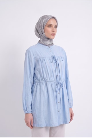 Armine Trend Bağcık Detaylı Büzgülü Düğmeli Tesettür Tunik Mavi 26yt480