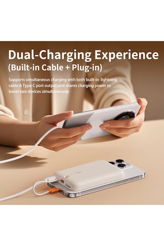 P28 10.000 Mah 20w Magsafe Lightning Kablo Powerbank Dijital Gösterge BEYAZ