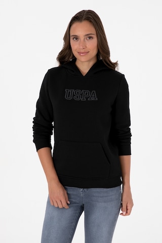 U.S. Polo Assn. Kadın Siyah Şardonlu Kapüşonlu Basic Sweatshirt 50313566-VR046
