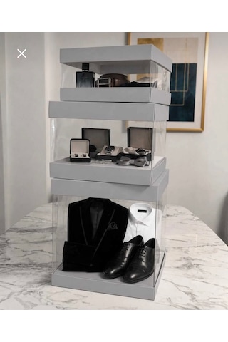Asetat Gelin&damat Çeyiz Bohça Kutusu Gümüş Yaldız 3'lü Set 1 Takım Şeffaf Katlanabilir Demonte Söz Nişan Hediyelik Ölçüler Büyükboy:33 33 40cm Orta Boy: 33 33 25cm Küçük Boy: 33 33 15cm