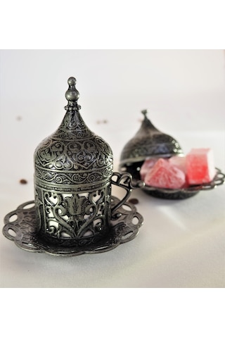 Osmanlı Motifli Türk Kahve Takımı Tepsili Metal 2'li