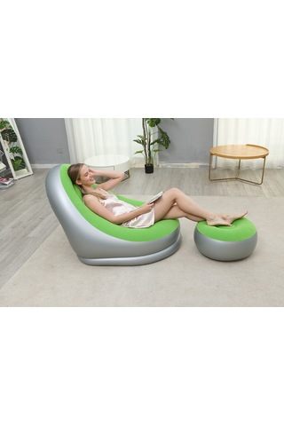 Ikkb Şişme Tembel Koltuk Pedal İle İki Parçalı Taşınabilir Dış Mekan Mobilya Ayak Pompalı Yeşil Yeşil
