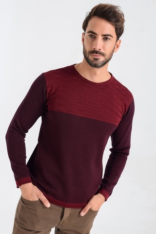 Heyss Bisiklet (Sosis) Yaka Bordo Erkek Triko Kazak Bordo