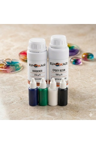 750g Şeffaf Epoksi Reçine Kit + 4'lü Renkli Pigment Boya Avantaj Paketi Beyaz,siyah,yeşil,mavi 80 Ml