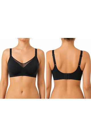 Fk Lingerie Art: 1250 Dikişsiz Lazer Kesim Tül Detaylı Pedli Ve Balensiz Konfor Sütyen Siyah