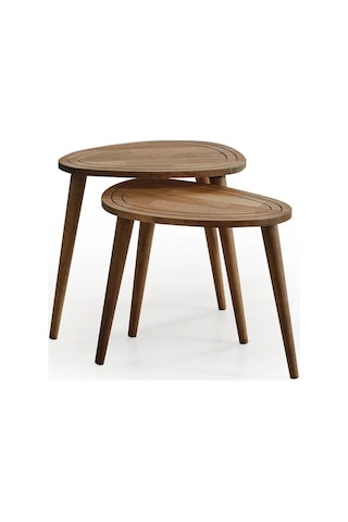 Favdecor Sweet Masif Doğal Ahşap Zigon Sehpa 2'li Set Ceviz