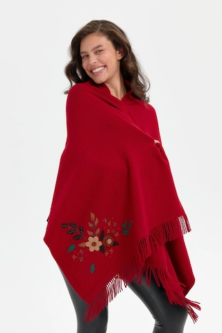 Desen Triko Kadın Papatya İşlemeli Püsküllü Yün Şal 24028 K.kırmızı K.kırmızı Kırmızı