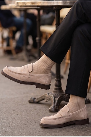 Shoetyle - Hakiki Süet Deri Bej Rengi Erkek Loafer - 250-1975 -1541