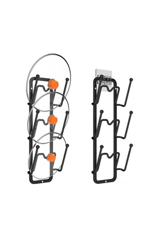 Fortunelane İki Parça Demir Tencere Kapağı Montajlı Organizer, Duvar/kapı Sıvıya Dayanıklı, Çamaşır Odası Mutfak Organize Aleti S Siyah