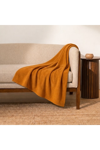 Prime Sleeks Kalın Dokulu Yün Tv Battaniyesi 120x150 Cm Koltuk Şalı Diz Örtüsü - Hardal Hardal