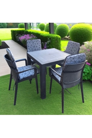 Sandalye Minderi Yıkanabilir Fermuarlı Lastikli 4'lü Siyah Gri 4 Cm Sünger Alt 42x42 Sırt 42x42 Gri Siyah