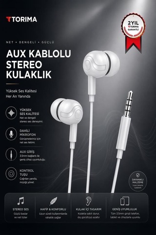 Premium Kulak Altı Genç İçin Stereo Ses Kablolu Kulaklık H10 Beyaz