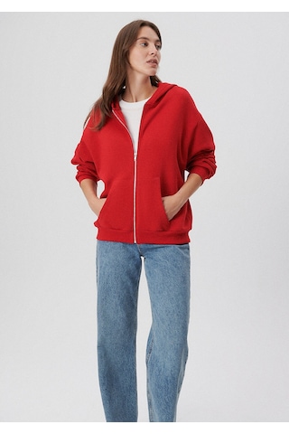 Mavi - Fermuarlı Kapüşonlu Kırmızı Basic Sweatshirt 1611775-82054 Kırmızı