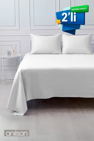 2'li Lastiksiz Düz Beyaz Çarşaf %100 Pamuk Çift/tek Kişilik ,63tel Beyaz