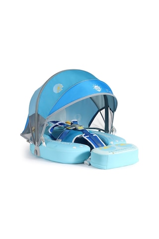 Mambobaby Yüzme Simidi - Blue Monster, Emniyetli, Gölgelikli Ve Ayak Destekli