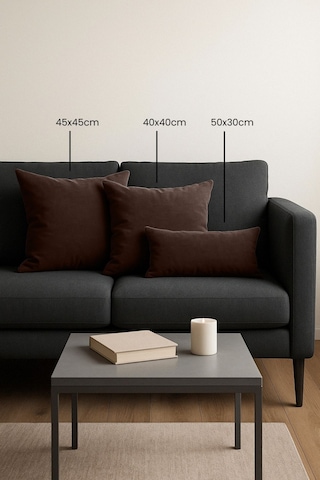 Kadife Serisi Koyu Kahverengi Kırlent, Yastık Kılıfı En: 50 Boy: 30 Koyu Kahverengi