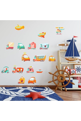 Araba Uçak Duvar Çıkartmaları Pvc Kendinden Yapışkanlı Anaokulu Yatak Odası Erkek Odası Dekorasyon Çıkartmaları Çıkarılabilir 98 70cm Şeffaf