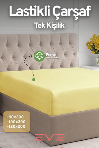 Eve Tekstil Fitted Yüksek Kaliteli Penye Kumaş Tek Kişilik Lastikli Çarşaf Sarı