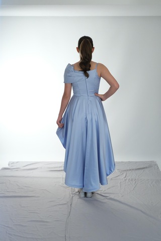 Kız Çocuk Abiye Bebemavi Askılı Saten Kuyruklu Önü Kurdele Detaylı Kız Çocuk Abiye 10-15 Yaş Bebemavi