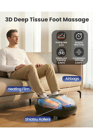 Cılı Shiatsu Isıtmalı Ayak Masajı, Plantar Fasiit Ve Nöropati İçin Ayak Masajı, Ayak Üstü Isıtmalı Ayak Masajı, Uzaktan Kumanda, Erkekler İçin 14 Bedene Kadar, Hediye
