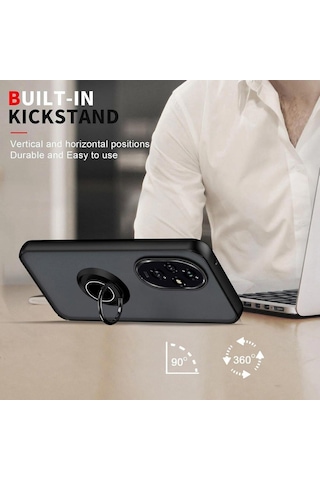 Xiaomi 13 Ultra Uyumlu Kılıf Yüzüklü Standlı Extra Darbe Koruma Sert Silikon Kapak - Siyah