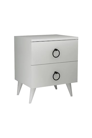 Komidin 2 Çekmeceli Beyaz Siyah Kulplu Konik Ayaklı Kurulu