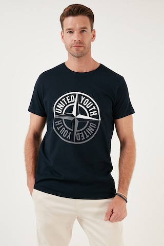 Buratti Baskılı Bisiklet Yaka Pamuklu Slim Fit Erkek T Shirt 541Pusula Lacivert