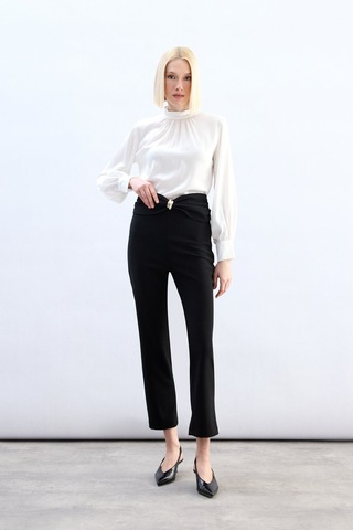 Sateen Bel Aksesuarlı Pantolon - Siyah-136830 siyah