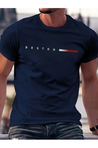 Flood Of Style Erkek Lacivert Boston Çizgi Baskılı Oversize