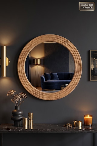 Antik Ahşap Oval Dekoratif Ayna Dresuar Boy Koridor Konsol Aynası Banyo Oda Lavabo Wc Mutfak Makyaj Aynası Yn-108 Atlantik Çam
