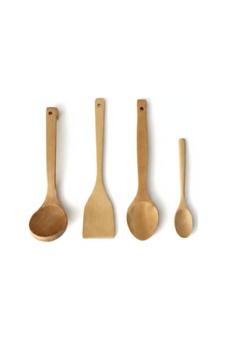 Doğal Akçaağaç 4 Parça Mutfak Seti Premium Ahşap Kaşık, Spatula Ve Servis Kepçesi Sağlıklı Ve Ergonomik Mutfak Gereçleri