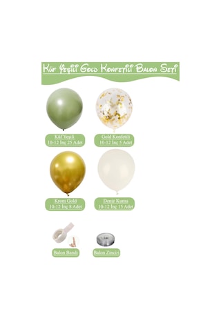 Küf Yeşili Gold Konfetili Ve Deniz Kumu Temalı Balon Seti Yeşil