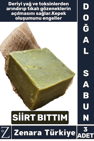 Bitkisel Organik Doğal Saç Yüz Vücut El Kullanım Yağ Toksin Kepek Önleyen Siirt Bıttım Sabunu 3 Adet