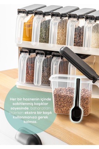 Vienev 12'li Beyaz Standlı Kaşıklı Etiketli Kendinden Yapışkanlı Baharatlık Seti Beyaz Beyaz