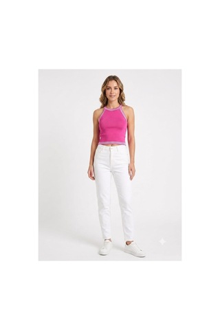 Onno Style Women Kolsuz Askılı Halter Yaka Triko Kadın Bluz Pembe