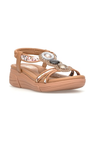 Guja 26y154-2 Kadın Taşlı Düz Sandalet Camel