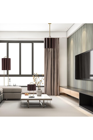 Lustra Koleksiyonu 3'lü Aydınlatma Seti 1 Sarkıt, 1 Lambader, 1 Abajur Kahverengi - Sarı