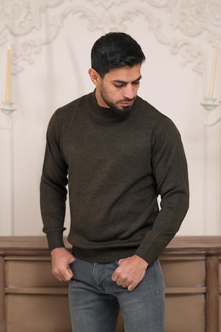 Woolen World Balıkçı Yaka Kalın Yünlü Erkek Triko Kazak Kahverengi