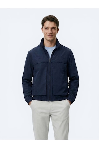 Kip Lacivert Relaxed Fit Dik Yaka Casual Dokuma Mont