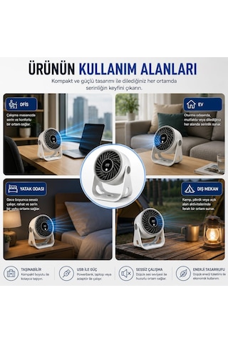 Masaüstü Usb Fan, 200 Kademeli Dijital Hız Ayarlı Mini Vantilatör, Type-c Şarjlı, Led Ekranlı, Sessiz Çalışma