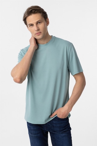 Süvari Yeşil Slim Fit Armürlü Bisiklet Yaka Tişört